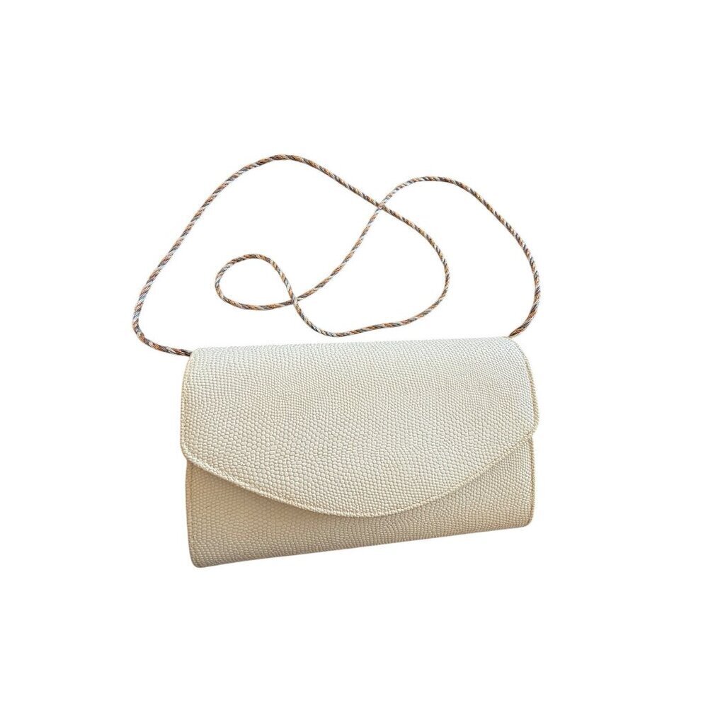 Delill Womens Clutch Stingray-like Pattern Cream Rectangular Flap Strap Vintage